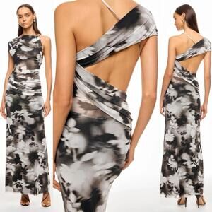 Bec + Bridge Solene Asymmetrical Open Back Floral Print Mesh Gown - SZ US 6